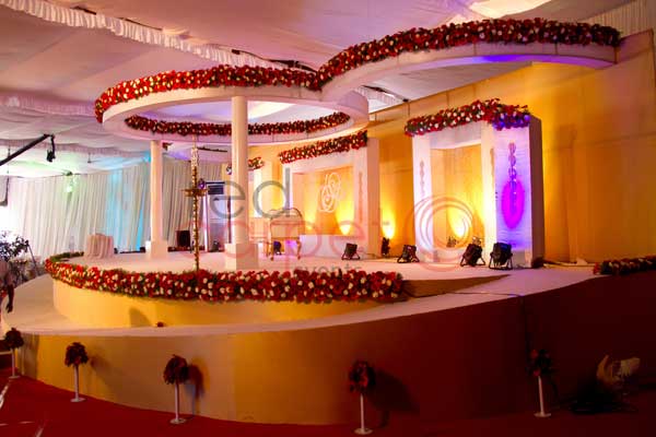 Luxury gold & white theme betrothal stage decor with ramp 